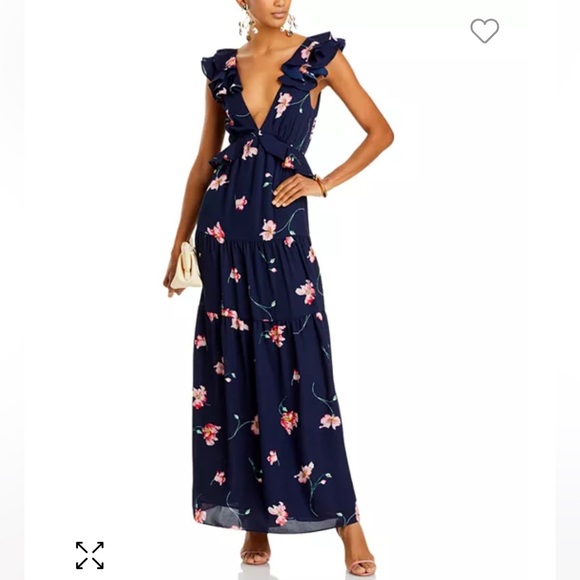 Aqua Ruffled Maxi Dress in Navy Multi - Picture 1 of 6